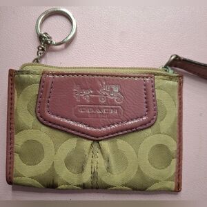 Coach Vintage Signature Tan & Pink Keychain Wallet GUC